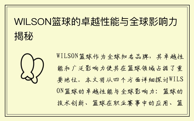 WILSON篮球的卓越性能与全球影响力揭秘